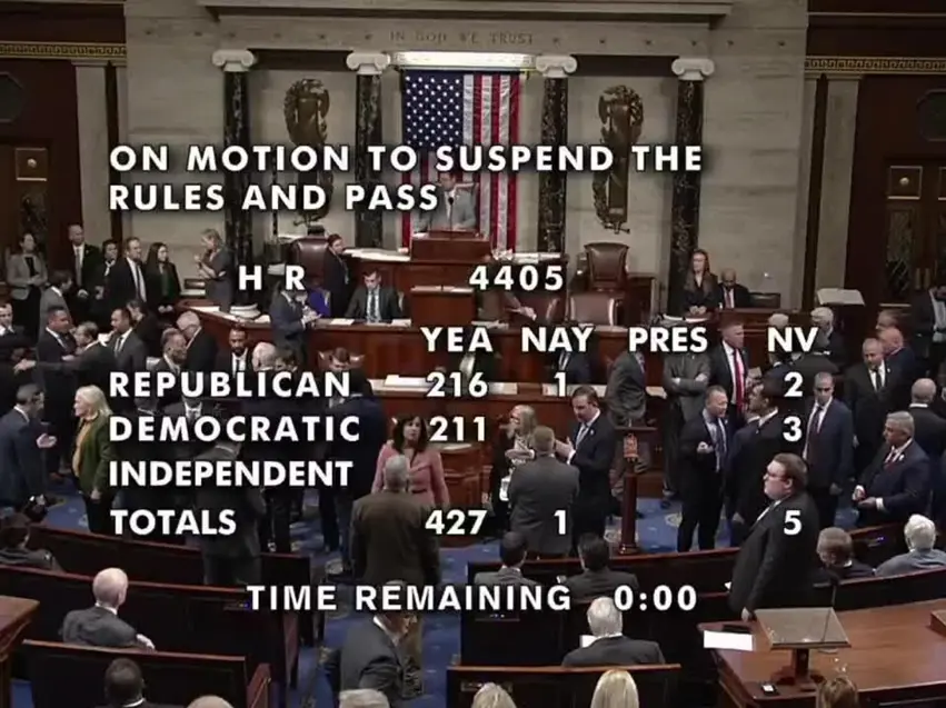 ئەنجوومەنی نوێنەرانی ئەمریکا پڕۆژە یاسای بڵاوکردنەوەی فایلەکانی ئیپشتاین ی پەسەند کرد