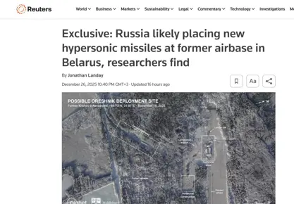 توێژەران بۆیان دەرکەوتووە کە پێدەچێت ڕووسیا مووشەکی نوێی هایپەرسۆنیک لە بنکەی ئاسمانی پێشووی بیلاڕووسیا دابنێت