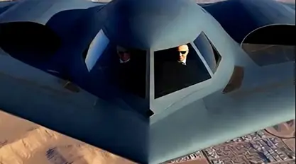 ترامپ و ناتانیاهوو لەحاڵی فڕۆکەوانی فڕۆکەیەکی بۆمبڕێژکەری B-2