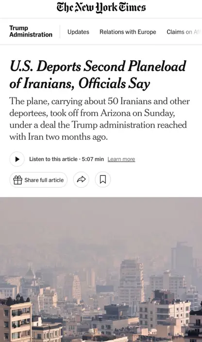 دیپۆرتکردنەوەی ٥٠ ئێرانی لەلایەن ئەمریکاوە