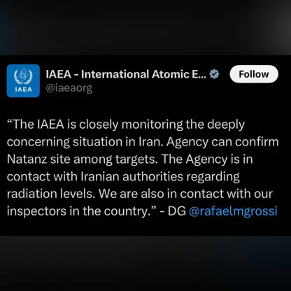 پشتڕاستكردنەوەی فەرمی ئاژانسی نێودەوڵەتی ووزەی ئەتۆمی : پێگەی ئەتۆمی نەتەنز یەکێک لە ئامانجەکانی هێرشی ئیسرائیل