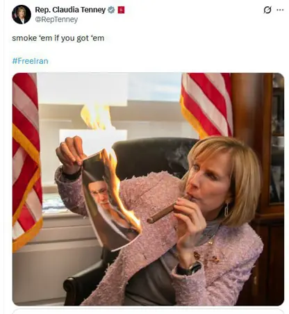 كڵۆدیا تێنی، ئەندامی کۆنگرێسی ئەمریکا : “ئەگەر دەستت کەوتووە، جگەرەی پێ داگیرسێنە”