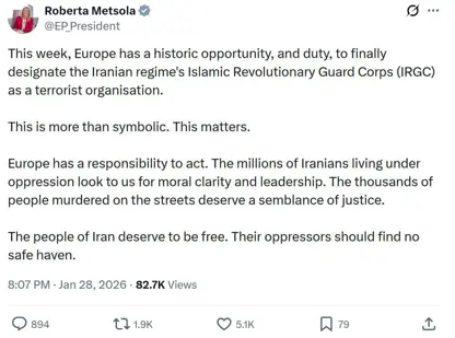 تویتێکی نوێی سەرۆکی پەرلەمانی ئەورووپا سەبارەت بە ڕووداوی گرینگ و مێژوویی لەم هەفیەیەی داهاتوودا